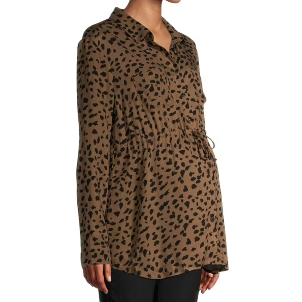 Time and Tru Maternity Blouse with Woven Fabric and Tie Front Size Large